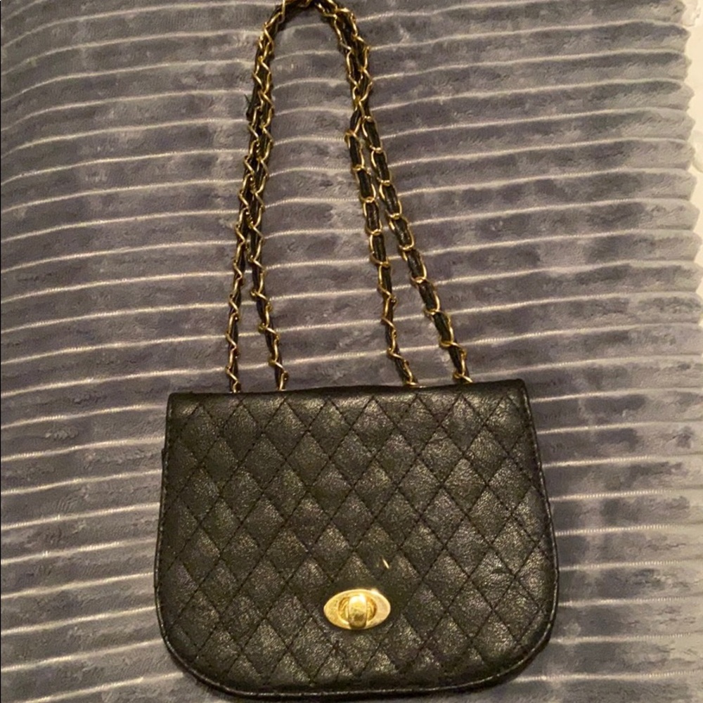 Black faux leather shoulder crossbody bag